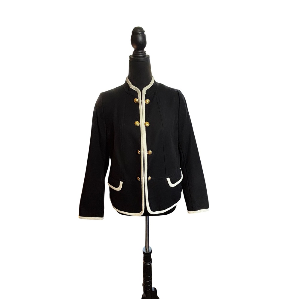 Talbots Petite Black Ivory Military Crest Button Blazer Jacket 12P - Picture 4 of 16